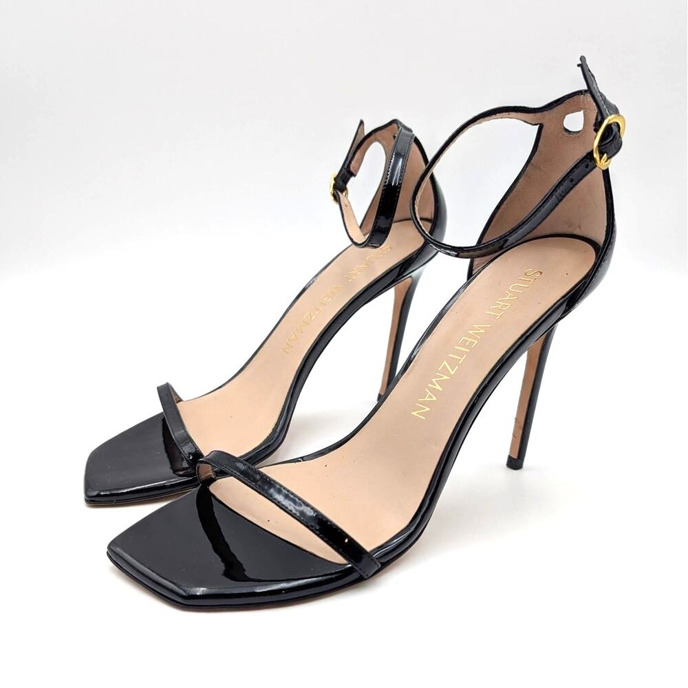 Stuart Weitzman Nudistcurve Ankle Strap Sandals Women's Black Size US11 EU41.5
